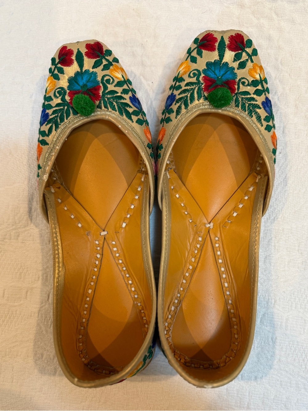 Handmade Embroidered Jutti Flats Floral Leather Mojari Shoes Boho Festival Folk